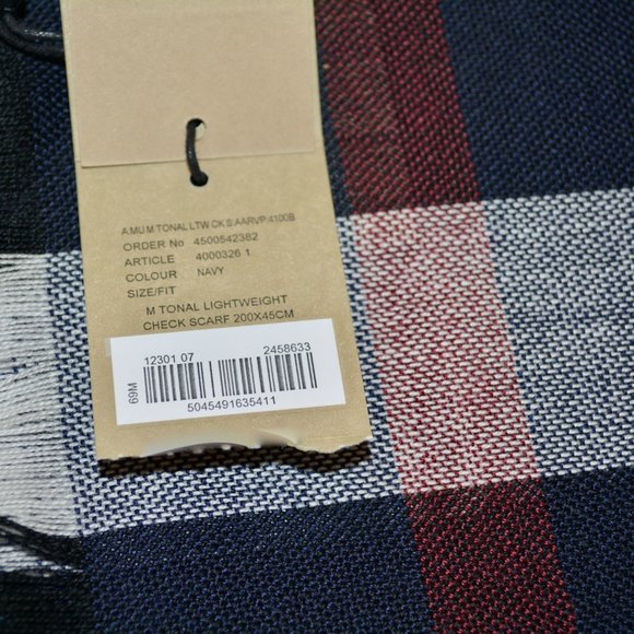 NWT BURBERRY TONAL LIGHTWEIGHT NOVA CHECK WOOL CASHMERE FRINGE SCARF - Picture 3 of 10